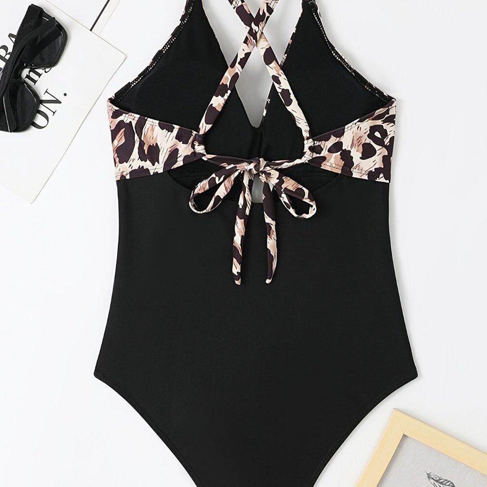 Travel Passions - Colorblock Leopard Print One Piece Swimsuit - Picture 2 of 10